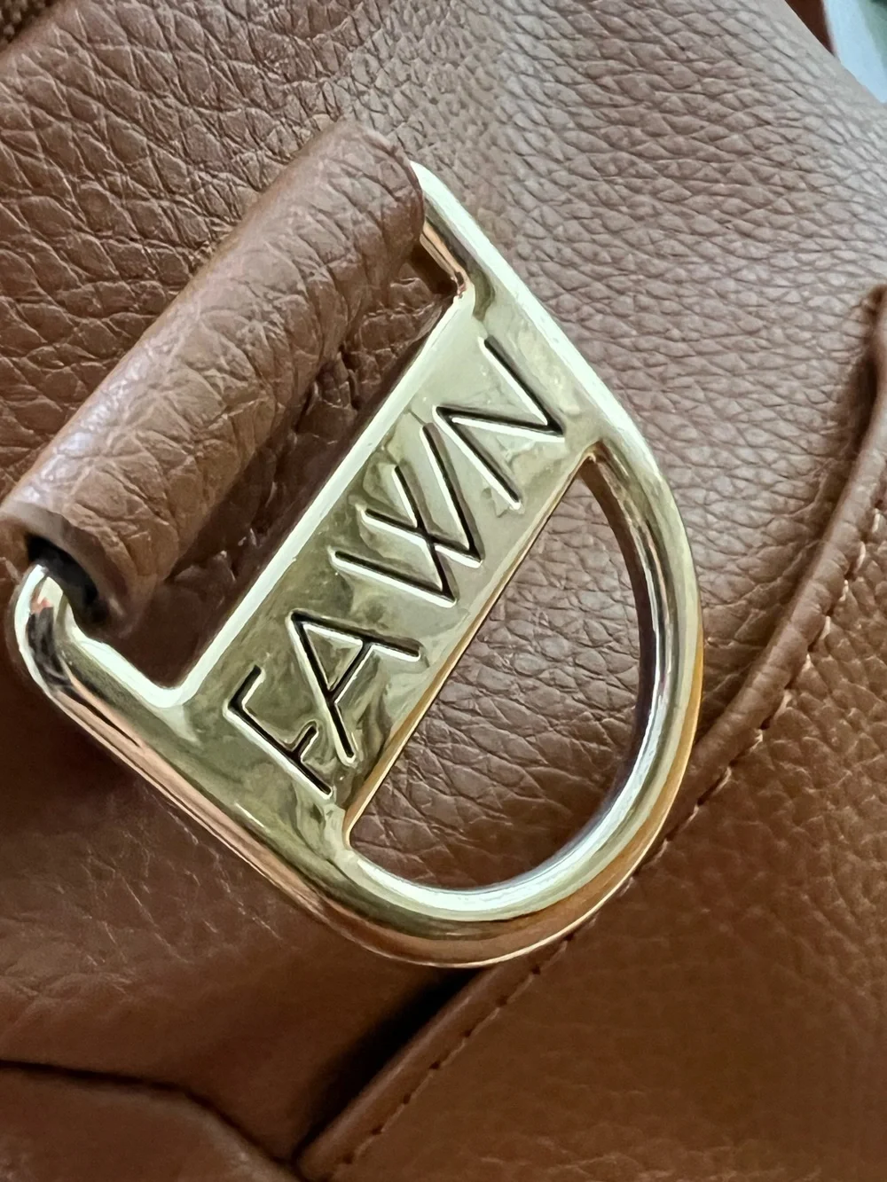 Mini Fawn Design Cognac Leather diaper bag with Gold Hardware